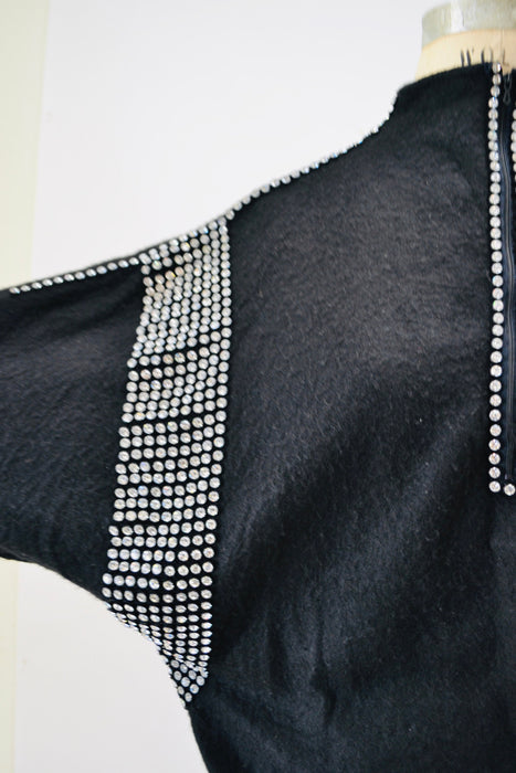 80s 90s Glam Black Sweater Top Vintage Black Rhinestone Sweater Jumper Pull over 80s Rhinestone Party Sweater Dolman Sleeves Small Medium
