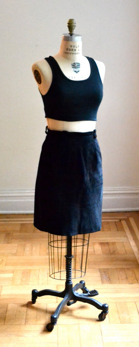 Vintage Black Leather Skirt Size Medium 90s Black Suede Skirt