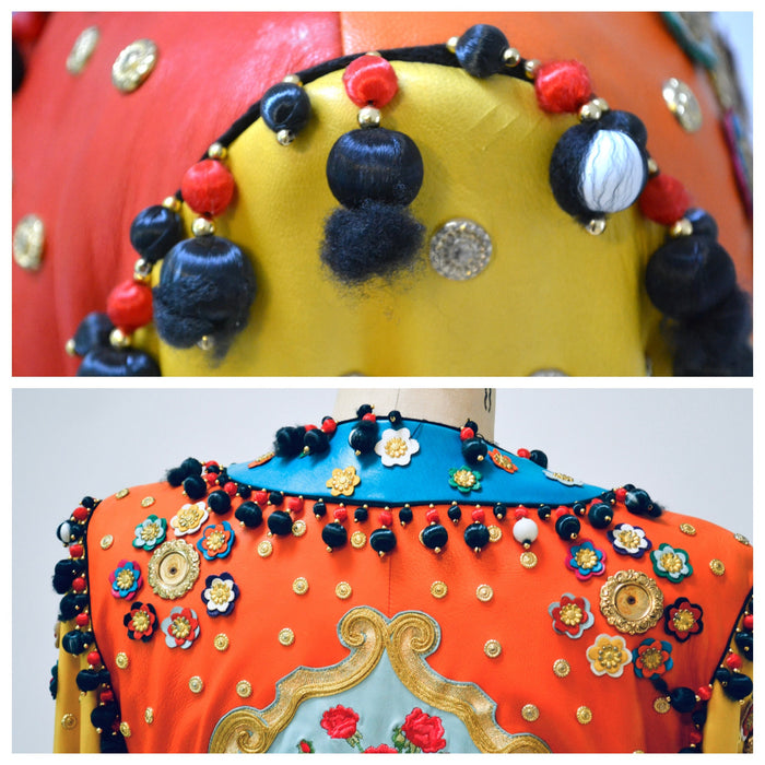 Vintage 90s Moschino Leather Jacket Gold Metallic 1991 Spring Summer Moschino Studded Leather Jacket Red Blue Green Yellow Made in ITaly