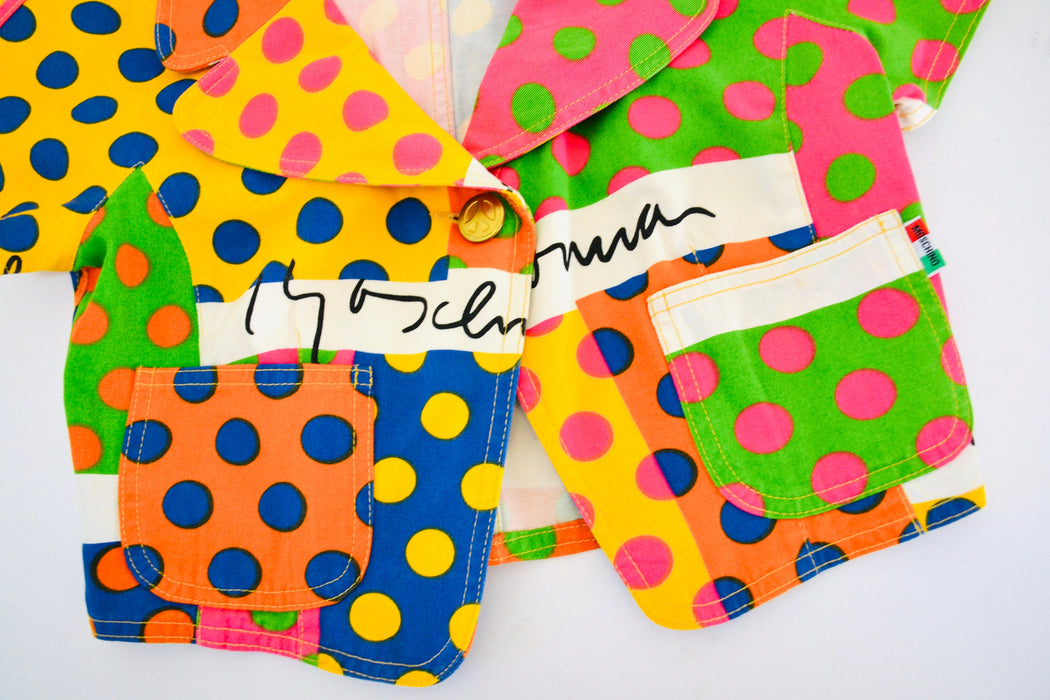 90s Vintage Moschino Jeans Polka Dot Suit Cropped Jacket Jeans Pants With Rainbow Polka Dot Print Size Small Medium Fashion Pop Art