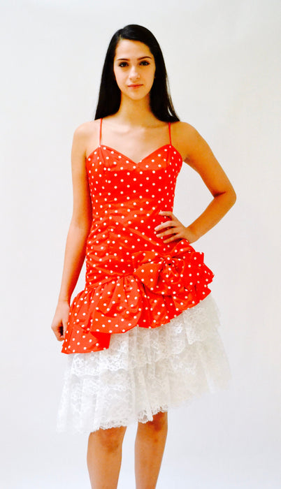 80s Prom Dress Red Polka Dot Party Dress XS Small Loralie // 80s Red Prom Dress Minnie Mouse Polka Dot Dress Lace Crinoline Skirt XS Small