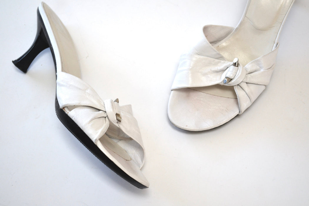 90s 00s Y2k VINTAGE White High Heel Slides Sandals Size 8 White Mule Slides 90s 00s Steward Weitzman White High Heel leather Shoes