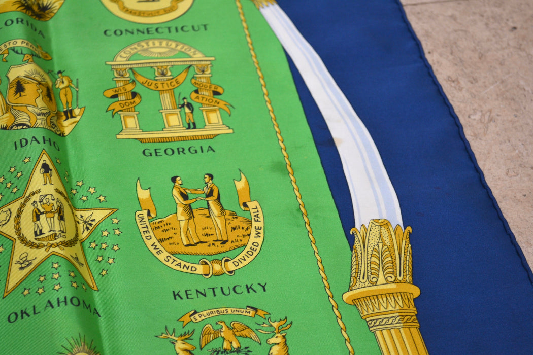 Vintage Hermès Twill Silk Scarf Hermes Arms of the United States Bicentennial Print Silk Scarf USA Map Silk Scarf Wrap Hermes Silk Head Wrap