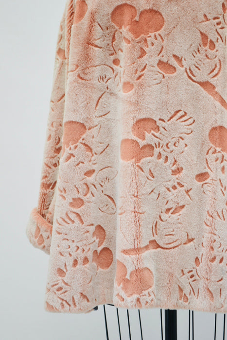 Vintage Pink Faux Fur Jacket Coat with Mickey Mouse Disney 90s Animal Print Peach Faux Fur Coat by Apparence Paris Medium Large