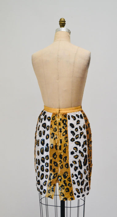 80s 90s Vintage Sequin Jacket Skirt Medium Leopard Cheetah Animal Pattern// 90s Glam Metallic Sequin Jacket Skirt Set Modi Sequin