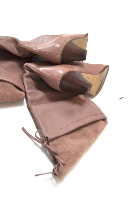 80s Vintage Nude Brown Leather High Heel Boots Size 7 Pointed Toe Boots Slouchy Brazil // Vintage Size 7 Leather Boots 1st Edition Classics