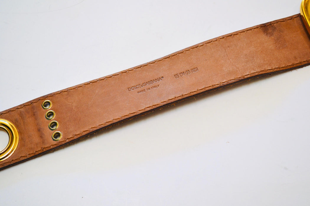 90s 2000s Vintage Dolce & Gabbana Belt Brown Suede Leather Gold Brown Leather Dolce Gabbana Belt Medium 36-39" Gold Brown Belt Made in Italy
