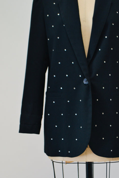 80s 90s Vintage Black Rhinestone Metallic Jacket Metallic Blazer Jacket Medium// 80s 90s Black Rhinestone Rockstar Glam Jacket Medium