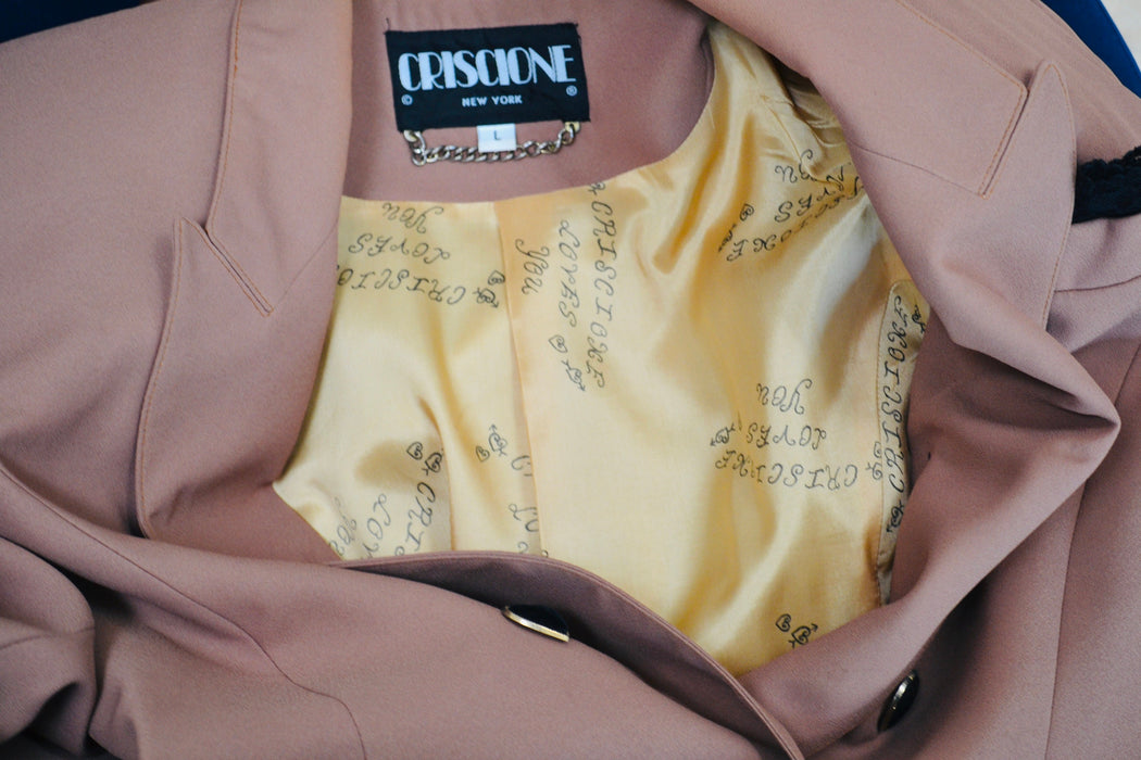 90s Vintage Brown Heart Jacket Blazer Suit with Heart Love Buttons Tan Blazer 80s 90s Glam Power Suit Medium Large Criscione 90s Suit