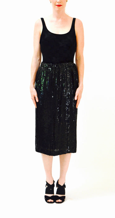 Vintage Black Sequin Skirt Size Medium Large 80s 90s Vintage Sequin Skirt
