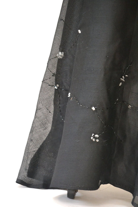 Black Silk Evening Gown Dress Size Small Medium Open Shoulder// 80s Black Dress Size Small Medium Black Silk Dress Beaded Evening Gown