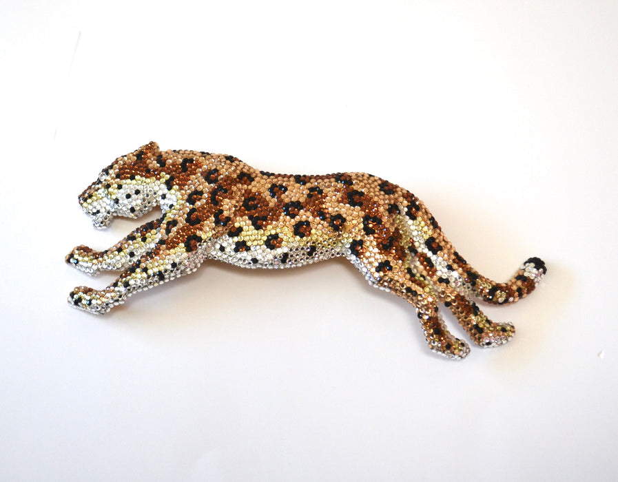 90s Vintage Katherine Baumann Beverly Hills Swarovski Crystal Panther Cheetah Leopard Belt Buckle Metallic Rhinestone Belt Buckle Large Cat