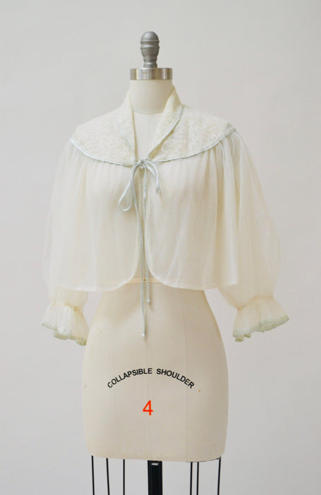 60s 70s Vintage Peignoir Sheer Top Nightgown White Blue Shirt Small Medium Wedding Honeymoon Nightgown // Vintage Lingerie Peignoir Kathryn
