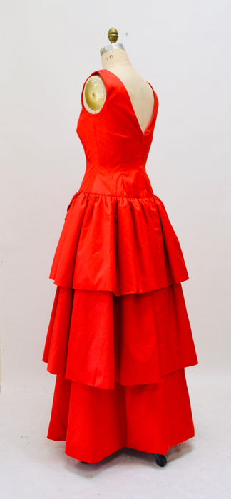 80s 90s Vintage Red Ball Gown Dress Small Rose Taft// 80s 90s Vintage Prom Party Dress Evening Gown Red Ball Gown Dress Ruffle Party Dress