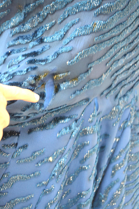 80s 90s Ball Gown Blue Silk Dress Dramatic Dynasty 80s Party Dress Small // Vintage 80s Pageant Princess Dress Ball Gown Cinderella Damaged