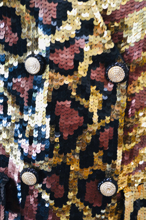 80s 90s Vintage Sequin Jacket Black Small Medium Leopard Cheetah Animal Pattern// 90s Metallic Gold Black Sequin Jacket French Collizioni
