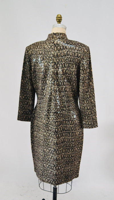 90s Vintage Animal Print St John Dress Metallic Knit Dress St John // Animal Print Metallic Party Dress Sweater Knit Dress 12 Medium Large