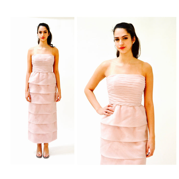 70s 80s Vintage Pink Blush Dress Wedding Gown XXS XS Small // Vintage Strapless Prom Bridesmaid Pageant Dress Gown Dusty Pink