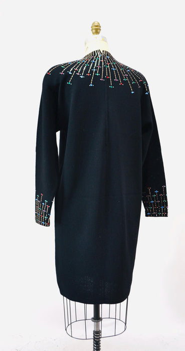80s 90s Vintage Black St John Dress Metallic Rhinestone Knit Dress St John Evening// Black Rhinestone Party Sweater Knit Dress Medium Large