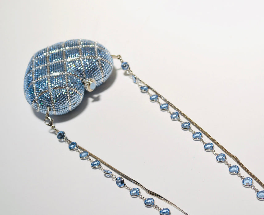 90s Vintage Blue Silver Crystal Evening Bag Swarovski Crystal Something Borrowed Blue Crystal Minaudiere Wedding Evening Bag K Baumann