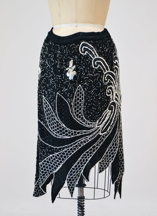 70s 80s Vintage Black Sequin Party Dress Sequin Top skirt 70s disco Flapper Party Sequin Dress Medium Large// Vintage Black Sequin top Skirt