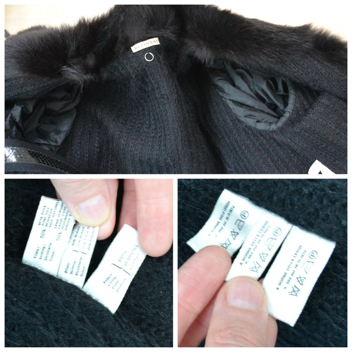 Vintage 80s Beltrami Black Snakeskin Fox Fur Coat Jacket Medium Large Made in Italy Vintage Designer Black Fur Snakeskin Coat Jacket Wool