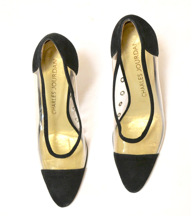 80s Vintage High Heels Size 5 1/2 Black Sheer High Heel Pumps by Charles Jourdan Made in Spain Size 5 1/2 Black Pumps