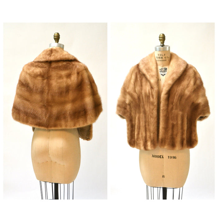 Vintage Mink Stole Honey Blonde Vintage Fur Stole Cape// Vintage Fur Cape in Blonde Cream Brown Winter Wedding