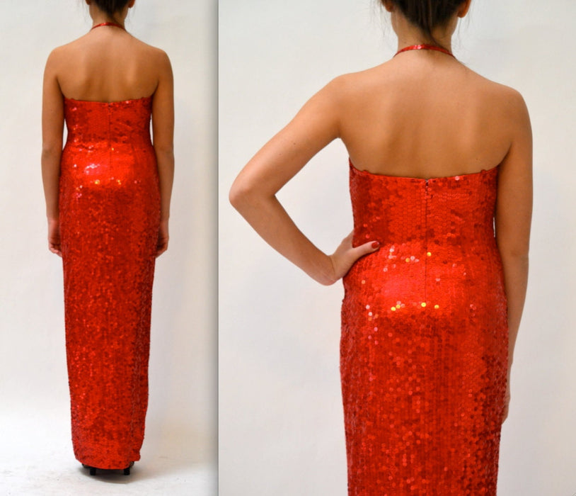 90s Vintage Red Sequin Party Dress Small// Vintage Red Sequin Prom Party Evening Gown Dress Small Pageant Jessica Rabbit Party Dress