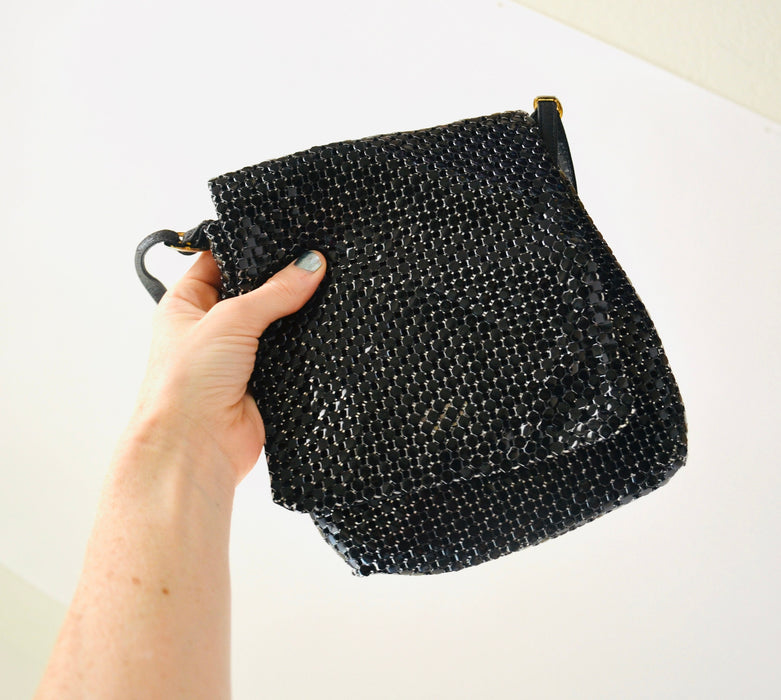 80s Vintage Black Evening Bag Purse Black Metallic Metal Whiting and Davis // Vintage Black Mesh Metallic Purse Evening Bag