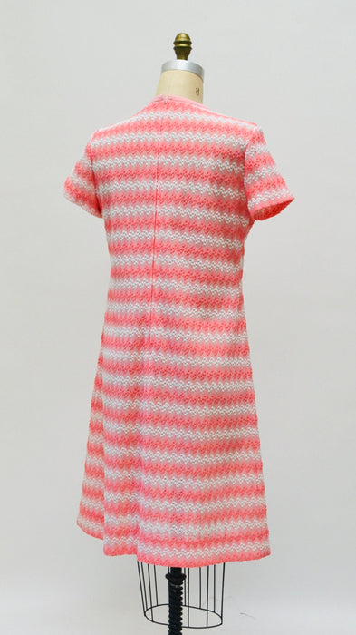 70s Pink Knit Dress Large 70s Pink White Knit Short Sleeve Dress Pink Crochet 70s Summer Knit Dress 70s Pink White Party Dress Sheer Knit