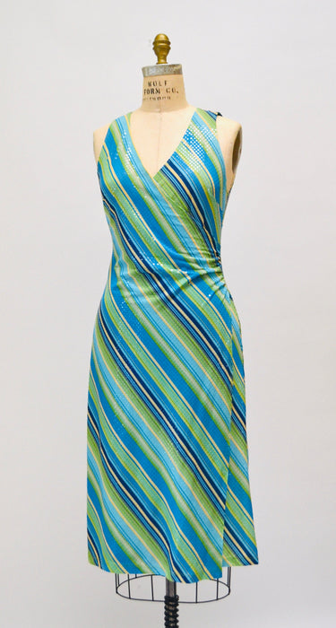 90s 2000s Y2k Vintage Club Dress Blue gren Knit Metallic Disco Dress Medium Stretch Dress// 2000s y2k Party Club Prom Dress Large