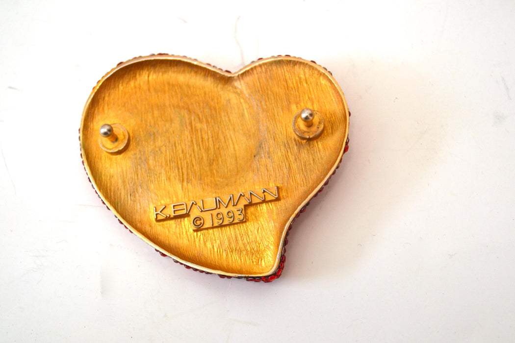 90s Vintage Kathrine Baumann Beverly Hills Red Crystal Heart Belt Buckle Heart Love Wedding Crystal Belt Buckle Large Red Heart Wedding Belt