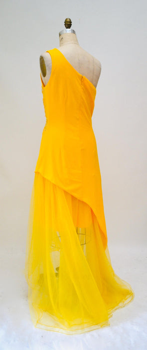 Vintage 00s Y2K Tank Dress Knit Beaded Yellow Sheer Dress Large XL// Yellow Beaded Dress Salsa Sexy One shoulder Asymmetrical Club Dress XL