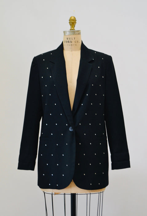80s 90s Vintage Black Rhinestone Metallic Jacket Metallic Blazer Jacket Medium// 80s 90s Black Rhinestone Rockstar Glam Jacket Medium