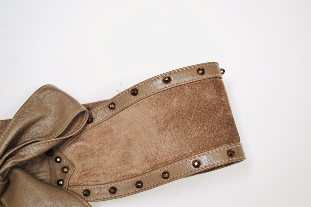 80s 90s Vintage Taupe Brown Sueded Leather Belt Size Small Medium Large Brown Taupe Rockstar Studded Glam Adjustable Bow Belt Large 27-54"