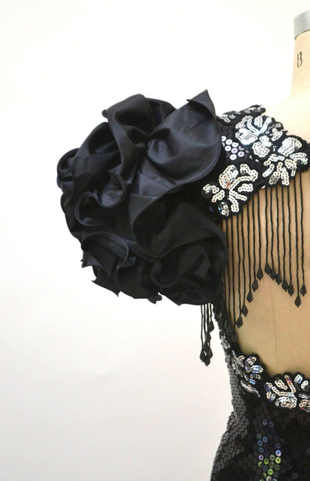 80s Vintage Black Prom Dress Sequin Dress Evening Gown 80s Small Medium// 80s Pageant Dress Black Sequins Fringe Drag Queen Alyce Designs