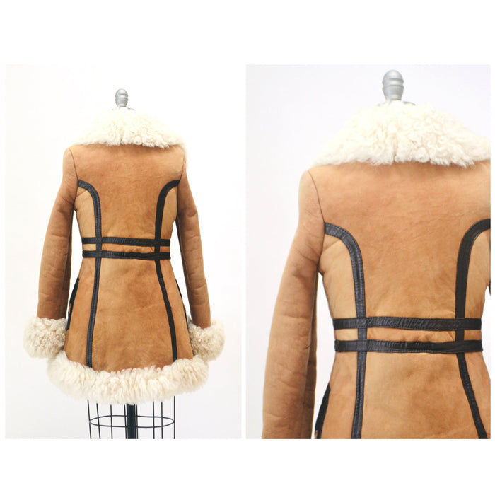 70s Vintage Shearling Afghan Jacket Coat XXS XS Tan Brown Penny Lane//  70s Shearling Coat Sheepskin Fur Boho Afghan Jacket Penny Lane Yaqub
