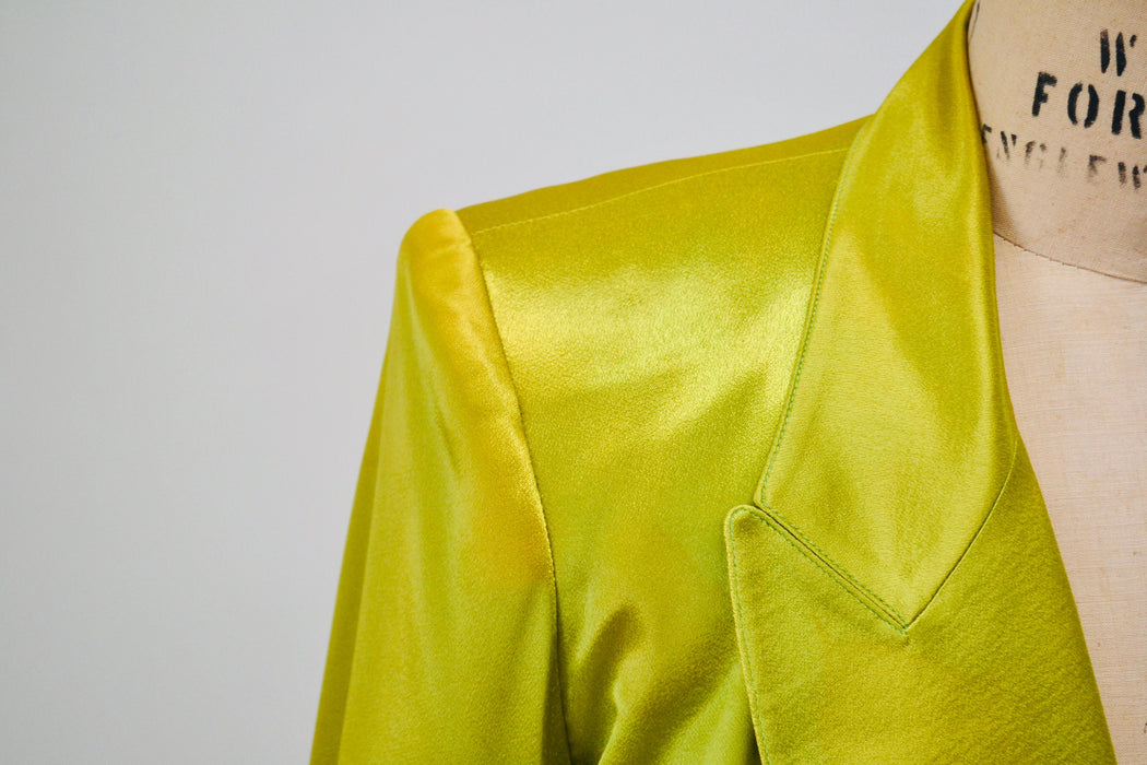 90s Vintage Lime Green Satin Jacket Blazer Green Satin Jacket Medium by Criscione // 90s Vintage Green Wedding Party Jacket Blazer