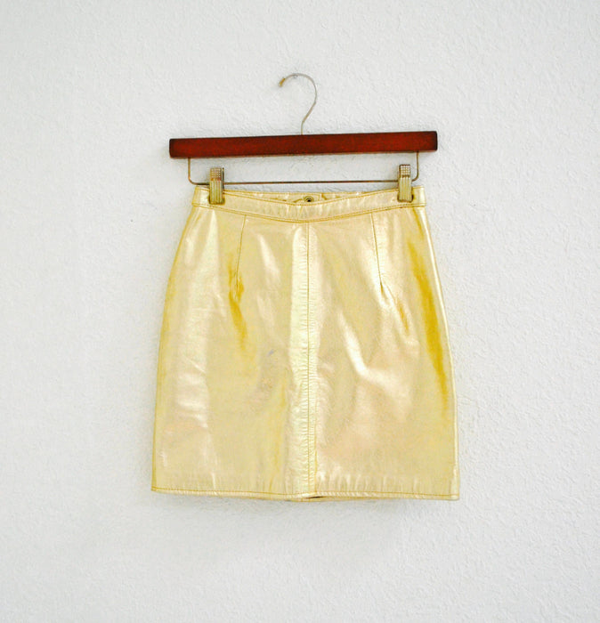 Vintage Metallic Gold Leather Skirt XS Small By LA ROXX