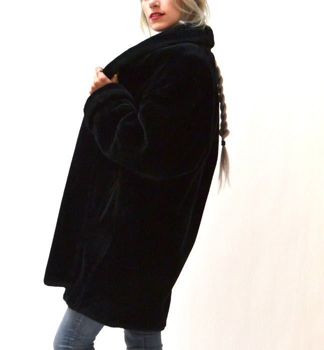 Vintage Black Faux Fur Jacket Coat Medium Large By Doony Brook // Vintage  Black Vegan Fur Coat Jacket Size Small Medium