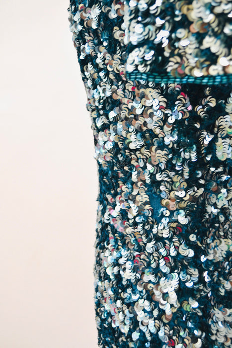 80s 90s Glam Vintage Blue Sequin Dress Size Small Blue Metallic Sequin 80s 90s Prom Party Dress// 80s Vintage Blue Trophy Pageant Dress