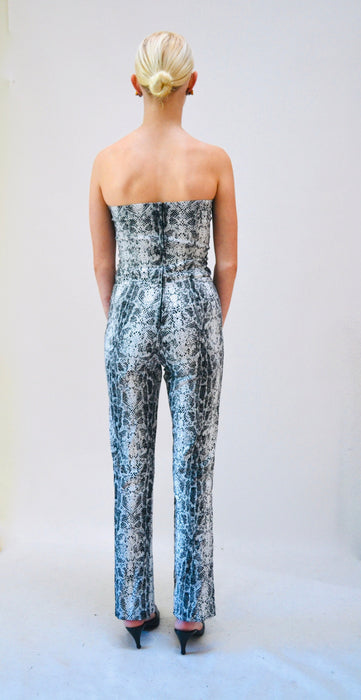 2000s Y2K Snake Print Black Jumpsuit Strapless Club Jumpsuit Black White Stretch// 00s Vintage Black Jumpsuit Pantsuit XXS XS Club Party