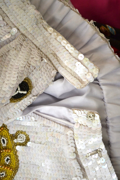 80s 90s White Sequin Shorts Nautical Boat Party Gold Stars Medium Large Talk of the Walk Casino French Collizioni Modi Sequin Jacket Shorts