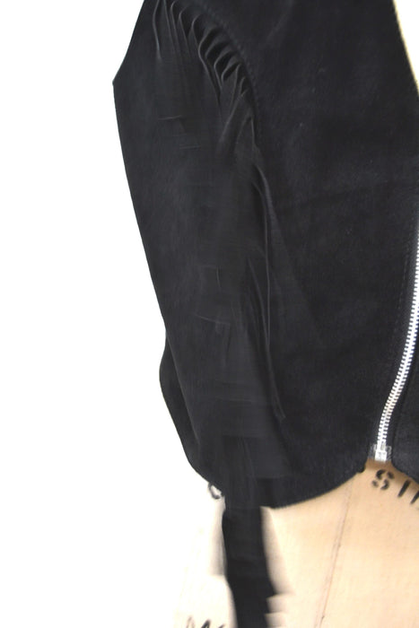 80s 90s Vintage Black Leather Fringe Vest Black Fringe leather Vest Cowboy Cowgirl Rodeo Biker Festival Vest Large Black Leather Vest