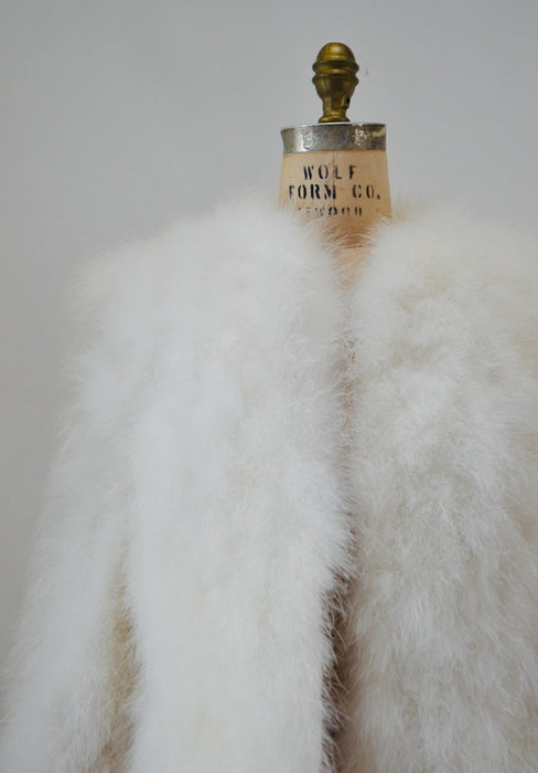80s Vintage White Feather Jacket Marabou Feather Jacket Small Medium// Vintage White Feather Jacket Vintage Wedding Marabou party Jacket
