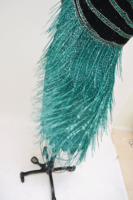 80s Vintage Bob Mackie Blue Green Beaded Fringe Dress Vintage Green Metallic Dress Small // Beaded Fringe Dress Flapper Inspired Cher Dress