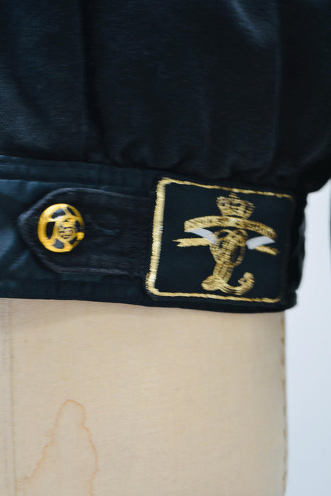 Vintage 80s 90s Black Gold Denim Jacket Quilted Black Jacket By  Laurel Medium Large// Vintage Black Gold Denim Satin Jacket Made in Italy