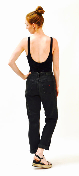 Vintage Black Jeans By Tommy Hilfiger High Waisted Tapered Leg 80s 90s Denim Pants Size Small Medium Black Jeans Denim