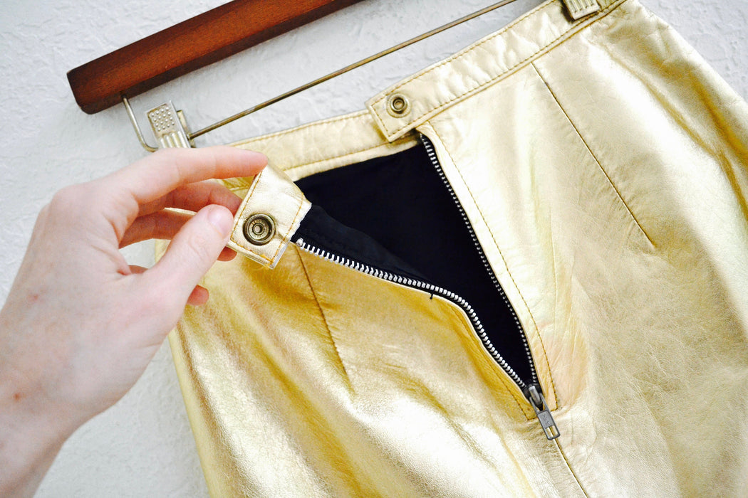 Vintage Metallic Gold Leather Skirt XS Small By LA ROXX